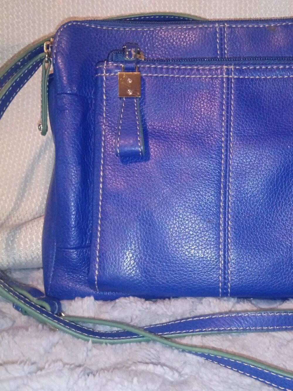 Tignanello Cobalt Blue Pebbled Leather Crossbody Bag - Triple Organizer